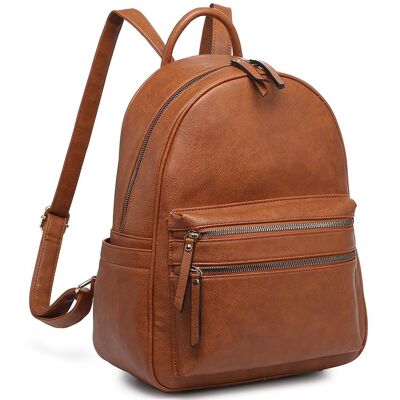 Grand Sac à Dos Scolaire Mode Voyage Casual Daypack Sac à Dos Sac à Dos Léger Imperméable en Cuir PU pour Voyage/Affaires/Université - A36640m marron