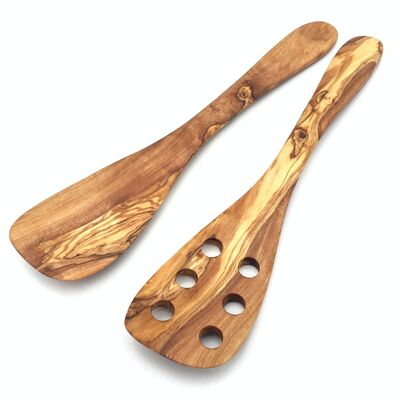 Spatula wide handle curved handmade olive wood