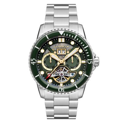 ES-8174-33 - Reloj Mecánico Automático Earnshaw para Hombre - Brazalete de Acero Inoxidable - 3 Agujas con Día, Fecha y Mes