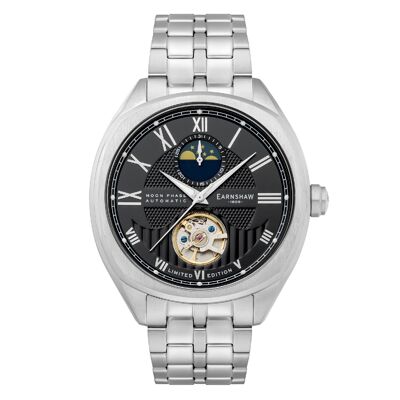 ES-8206-11 - Earnshaw automatic mechanical men's watch - stainless steel + leather strap - 3 hands with moon phase