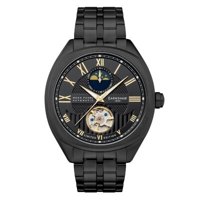 ES-8206-66 - Earnshaw automatic mechanical men's watch - stainless steel + leather strap - 3 hands with moon phase
