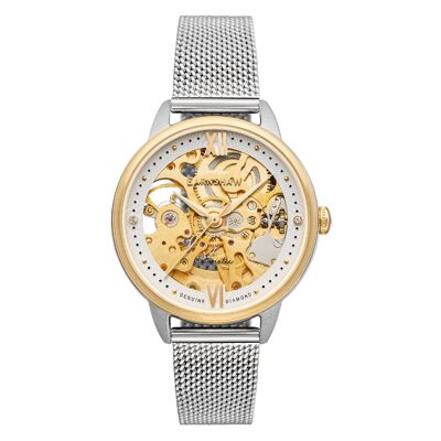 ES-8154-05 - Earnshaw skeleton automatic women's watch - Leather + mesh strap - 3 hands