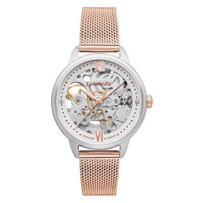 ES-8154-06 - Earnshaw skeleton automatic women's watch - Leather + mesh strap - 3 hands