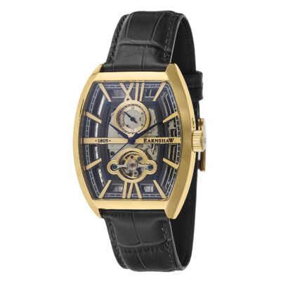 ES-8111-02 - Earnshaw skeleton automatic men's watch - Leather strap - 3 hands with 24h dial