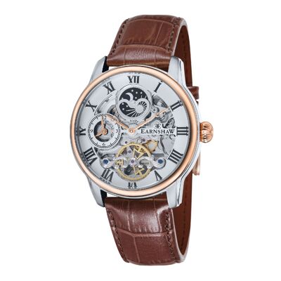 ES-8006-03 Earnshaw Automatic Skeleton Reloj para Hombre Correa de Cuero Multifunción