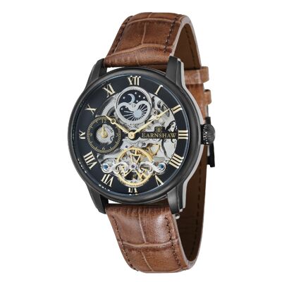 ES-8006-10 Earnshaw Automatic Skeleton Orologio da uomo con cinturino in pelle multifunzione