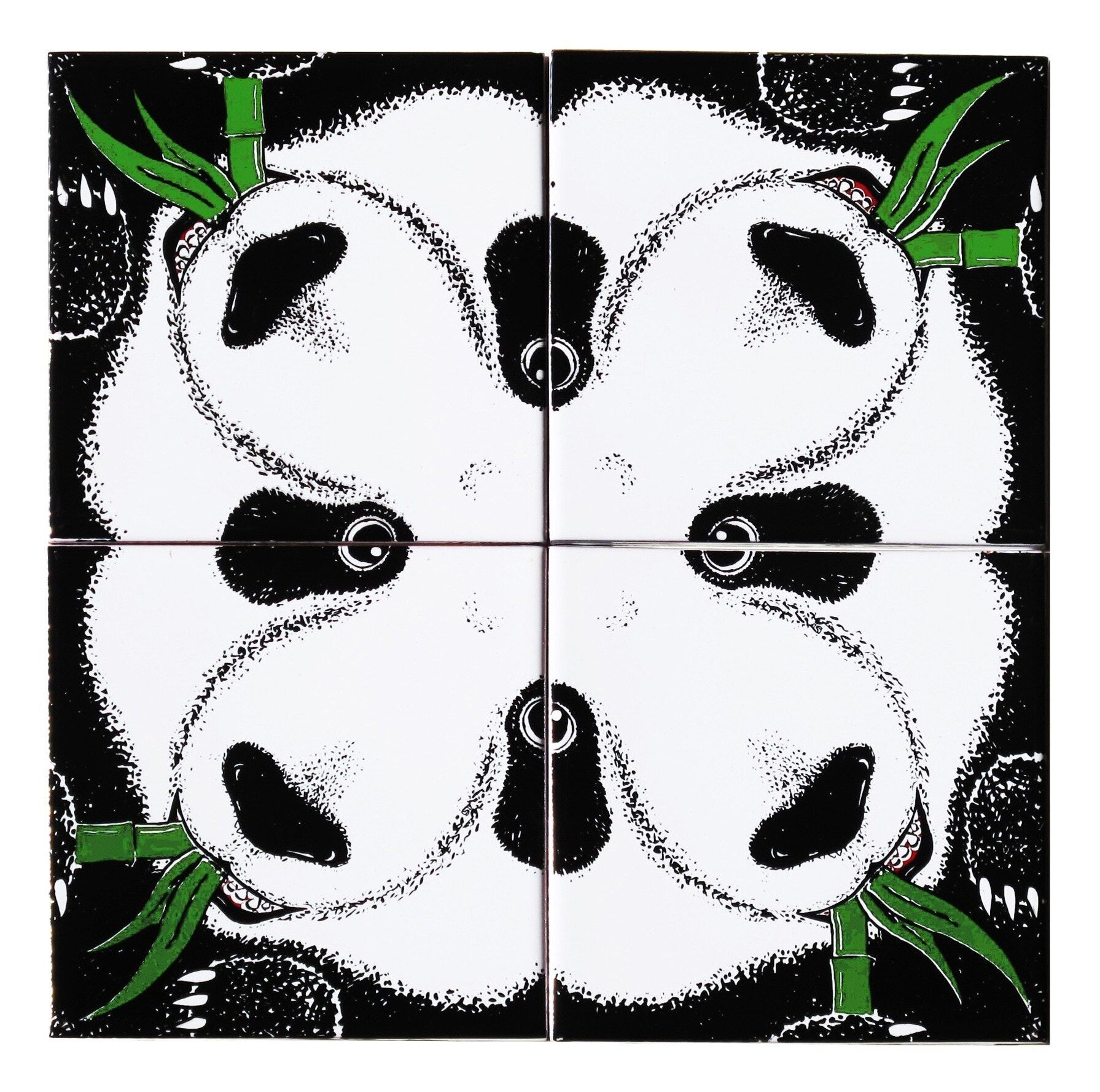 Murale decorativo in ceramica Panda 4 piastrelle