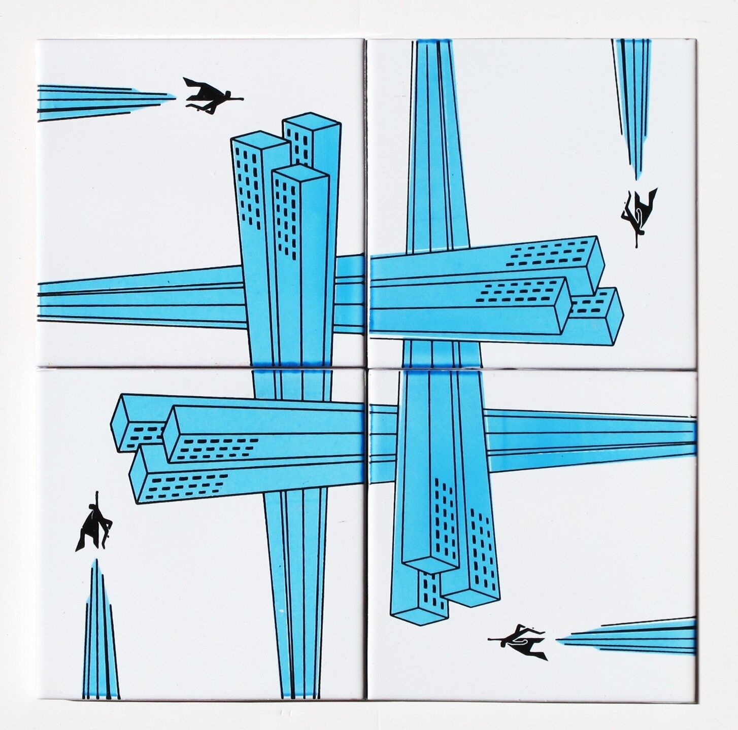 Murale decorativo in ceramica Flying Hero 4 piastrelle