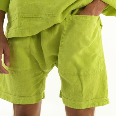 Pantalon court en lin AMMOS. VERT CITRON