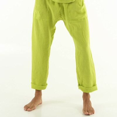 Pantalon en lin PETRA. VERT CITRON