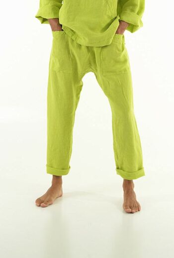 Pantalon en lin PETRA. VERT CITRON 1