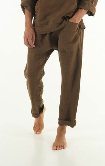 Pantalon en lin PETRA. BRUN CACAO 1