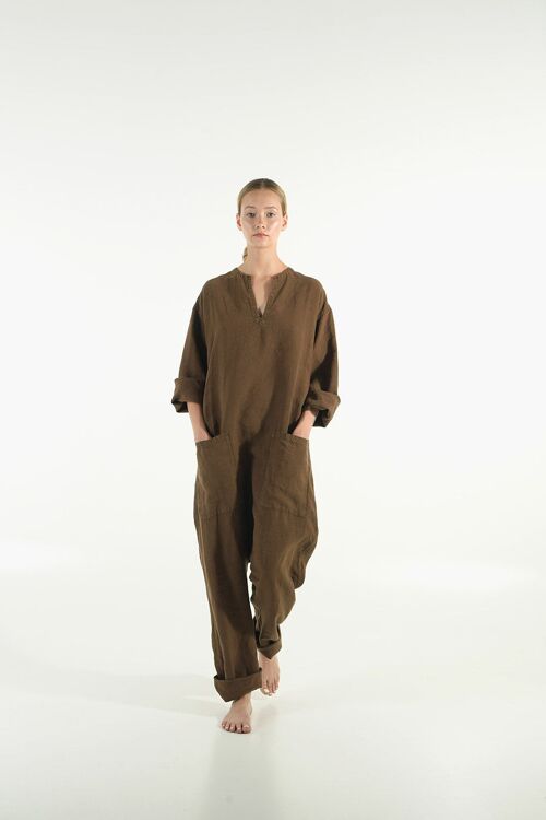 KYOTO Linen Jumpsuit COCOA BROWN
