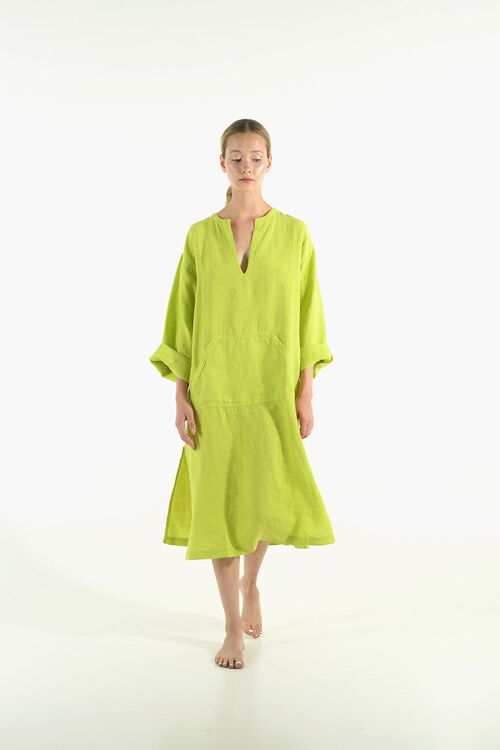 JEFF MIDI linen dress LIME GREEN