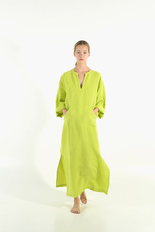 JEFF linen caftan LIME GREEN