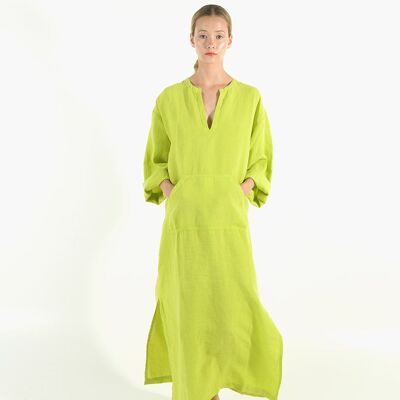 JEFF linen caftan LIME GREEN