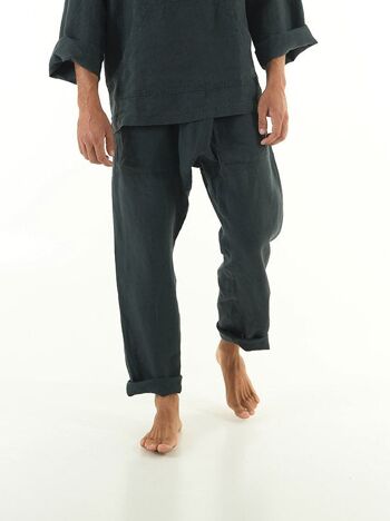 Pantalon en lin PETRA. NOIR ANTHRACITE 1