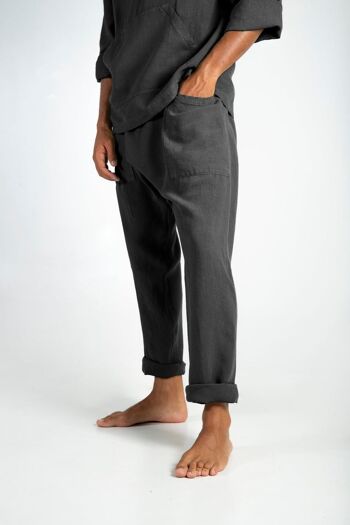 Pantalon en lin PETRA. NOIR ANTHRACITE 2