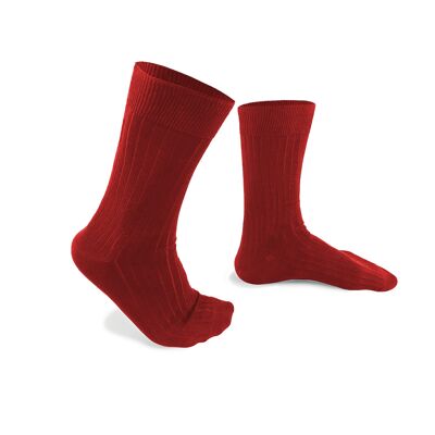 Red socks made in France in Scottish thread