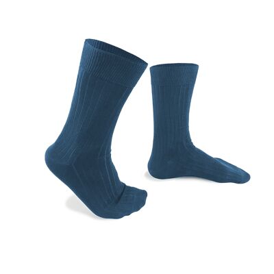 Chaussettes made in France bleu azur en fil d'Ecosse