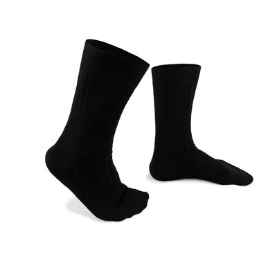 Black socks made in France in Scottish thread