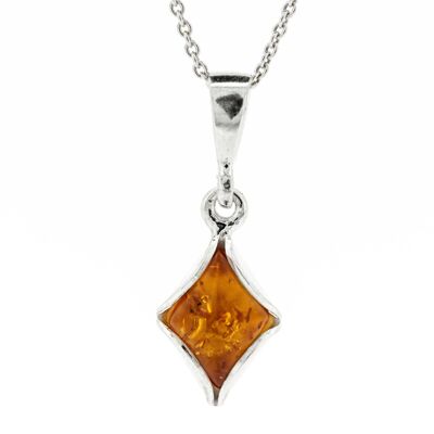 Cognac Amber Diamond Pendant with 18" Trace Chain and Presentation