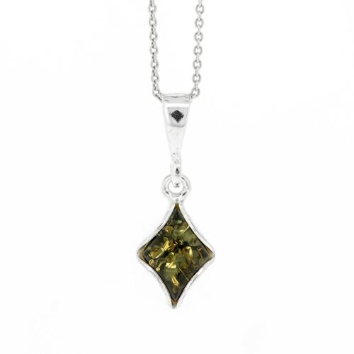 Green Amber Diamond Pendant with 18" Trace Chain and Presentation Box