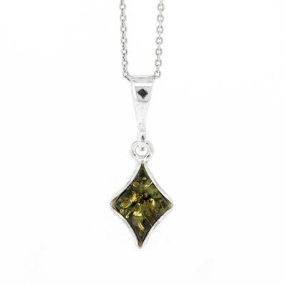 Pendentif diamant ambre vert avec chaîne trace 18" et boîte de présentation