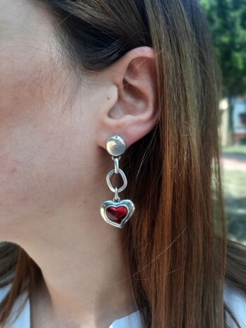 Boucles d'oreilles pendantes cœur en cristal 2