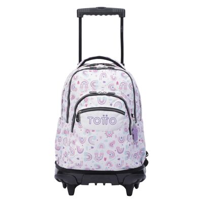 Mochila escolar con ruedas blanco y arcoíris rosa - Renglones