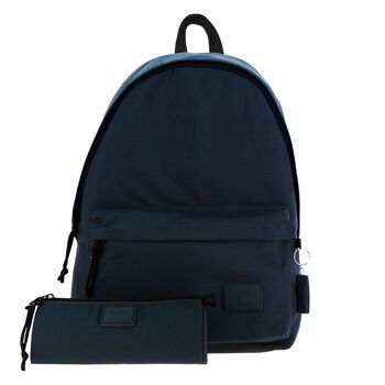 Pack sac à dos bleu foncé + trousse à crayons - Kalex 1