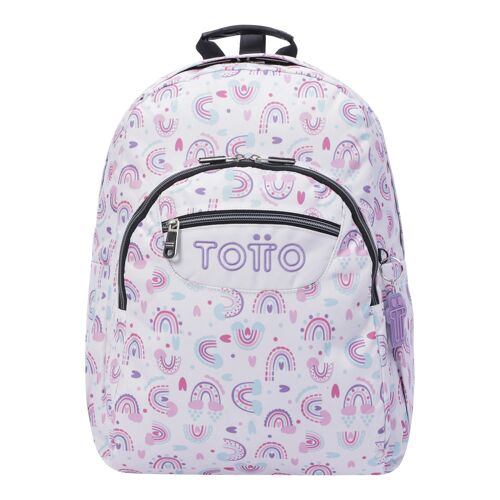 Mochila escolar adaptable a carro blanco y arcoíris rosa - Acuareles