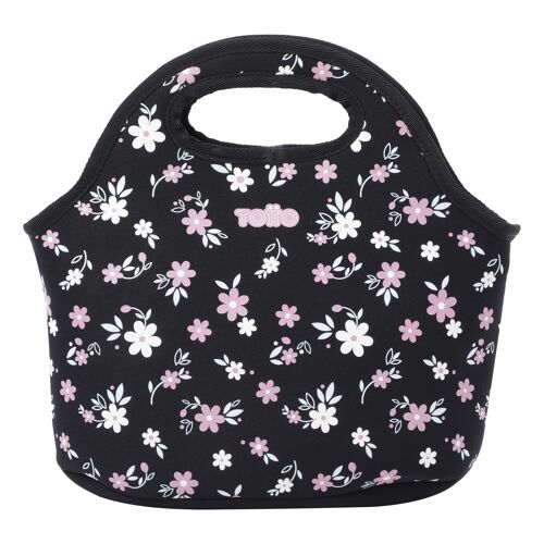 Bolsa porta-alimentos negro y flores - Feliza