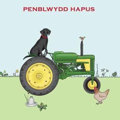Field & Farm Range - Welsh Penblwydd Hapus - Tractor & Dog