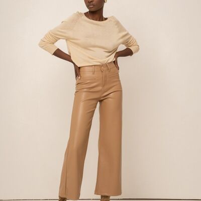 Pantalon Valentina similicuir cropped wide BEIGE