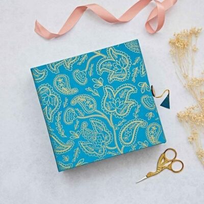 Paisley Design Fold Down Gift Box - Turquoise