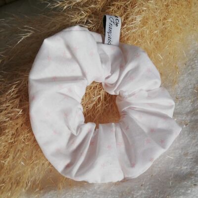 White cotton scrunchie with pink star