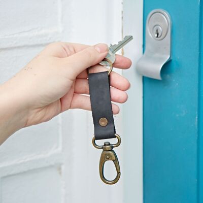 Black Buffalo Leather Keyring with Hook