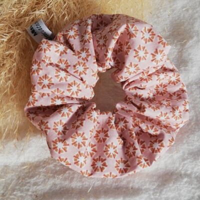 Powder pink flower cotton scrunchie