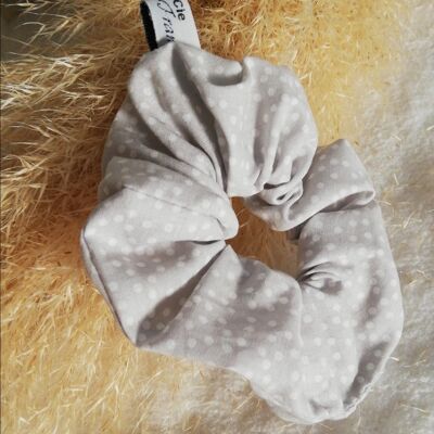 Gray polka dot cotton scrunchie