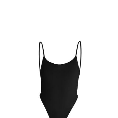 Deep Black, body swimwear with open back and jewel on the back