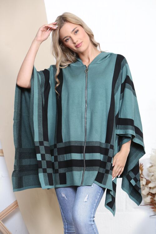 Teal Zip up hooded poncho