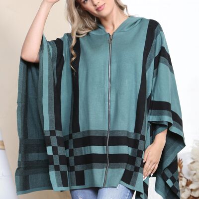 Teal Zip up hooded poncho
