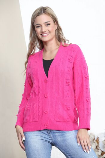 Cardigan boutonné chaud fuchsia 1