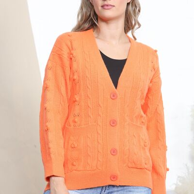 Orange warme Strickjacke mit Knöpfen