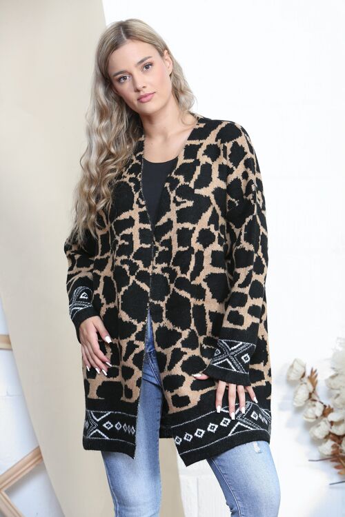 Black Giraffe print long cardigan