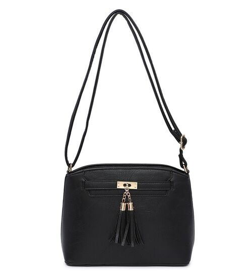 Tassel Charm women Crossbody Bag Quality Handbag Main Zipper Shoulder bag Autumn Colour bag with Adjustable Strap -A36841m black