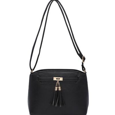 Tassel Charm women Crossbody Bag Quality Handbag Main Zipper Shoulder bag Autumn Colour bag with Adjustable Strap -A36841m black