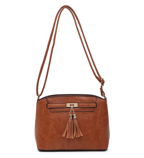 Tassel Charm women Crossbody Bag Quality Handbag Main Zipper Shoulder bag Autumn Colour bag with Adjustable Strap -A36841m brown