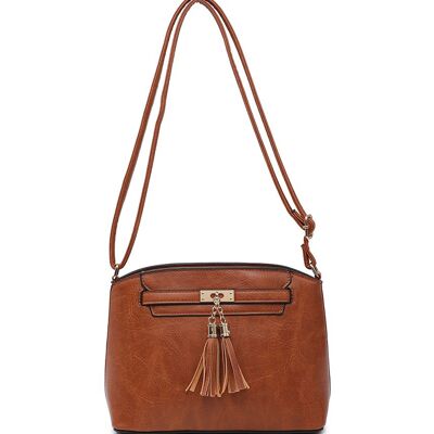 Bolso cruzado con borla para mujer, bolso de calidad, bolso de hombro con cremallera principal, bolso de Color otoñal con correa ajustable-A36841m marrón